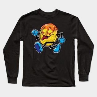 Happy Smiling Plain Waffle Mascot with Maple Syrup and butter Long Sleeve T-Shirt